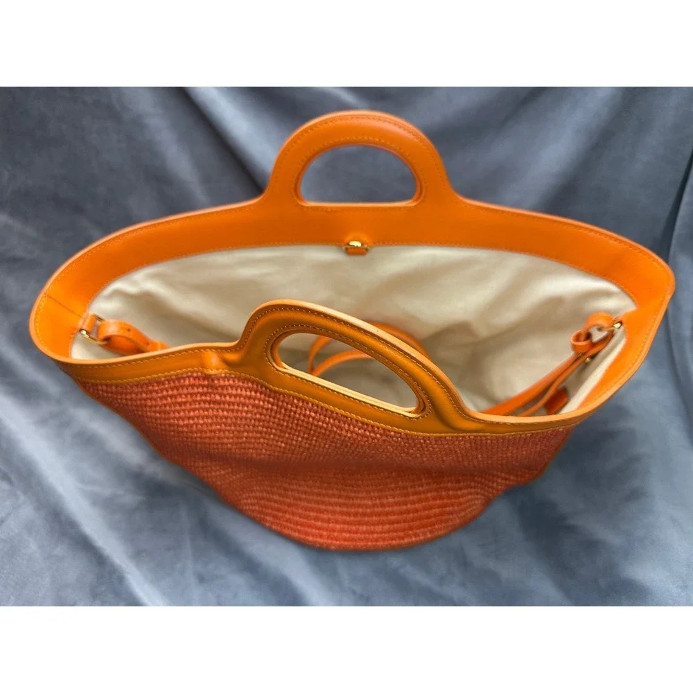 Marni Tropicalia Basket bag 2WAY Shoulder‎ Orange Raffia Leather Tote Used